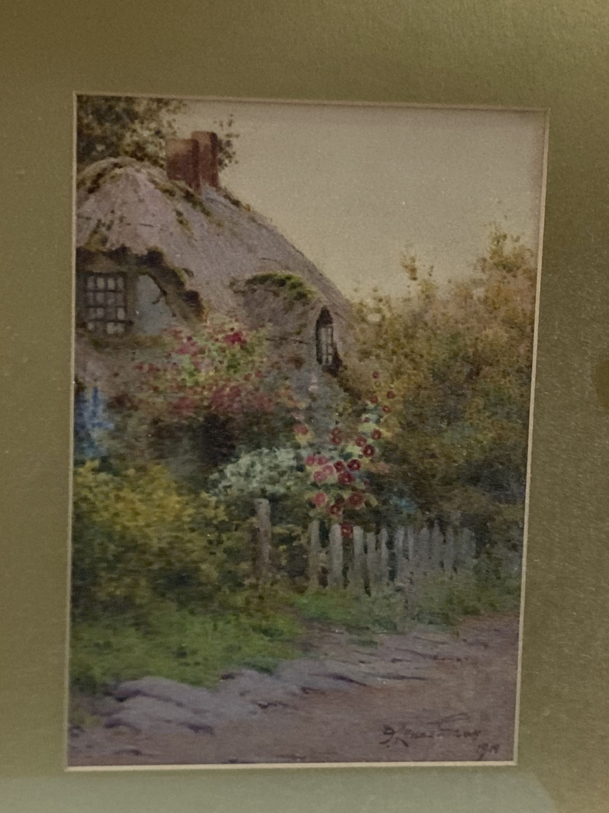 John Abernethy Lynas-Gray (b.1869), four watercolours, Thatched cottages and flower gardens, signed and dated 1918-19-21, 25 x 17cm